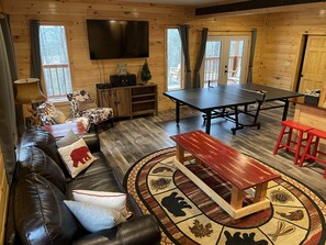 Smart TV, fireplace, video games, foosball