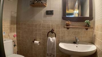 Regadera, secadora de cabello, bidet, toallas