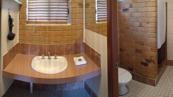 Standard Room - King Bed (1-2 Person Max) | Bathroom | Shower, hair dryer, towels, soap