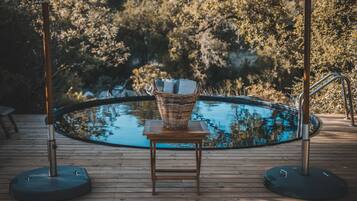 Outdoor pool, pool umbrellas, pool loungers