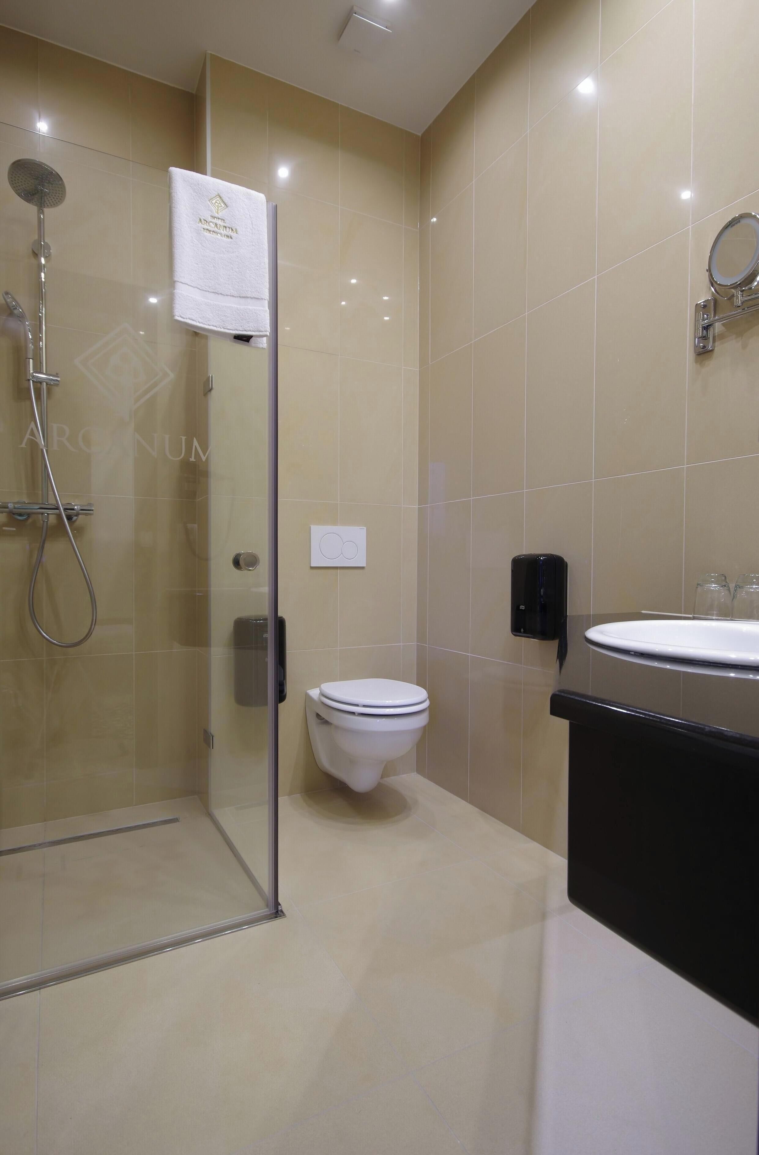 Bathroom | Shower, hair dryer, bathrobes, slippers