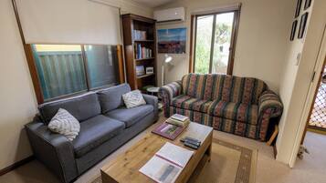 Smart TV, DVD player, books, video library