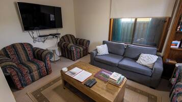 Smart TV, DVD player, books, video library