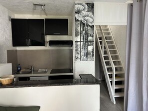 Réfrigérateur, micro-ondes, plaque de cuisson, lave-vaisselle