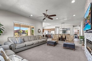 TV, fireplace, video games, ping pong