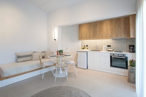 Family Duplex | Private kitchen | Full-size fridge, stovetop, electric kettle, toaster - Sofia Studios (Skiathos)