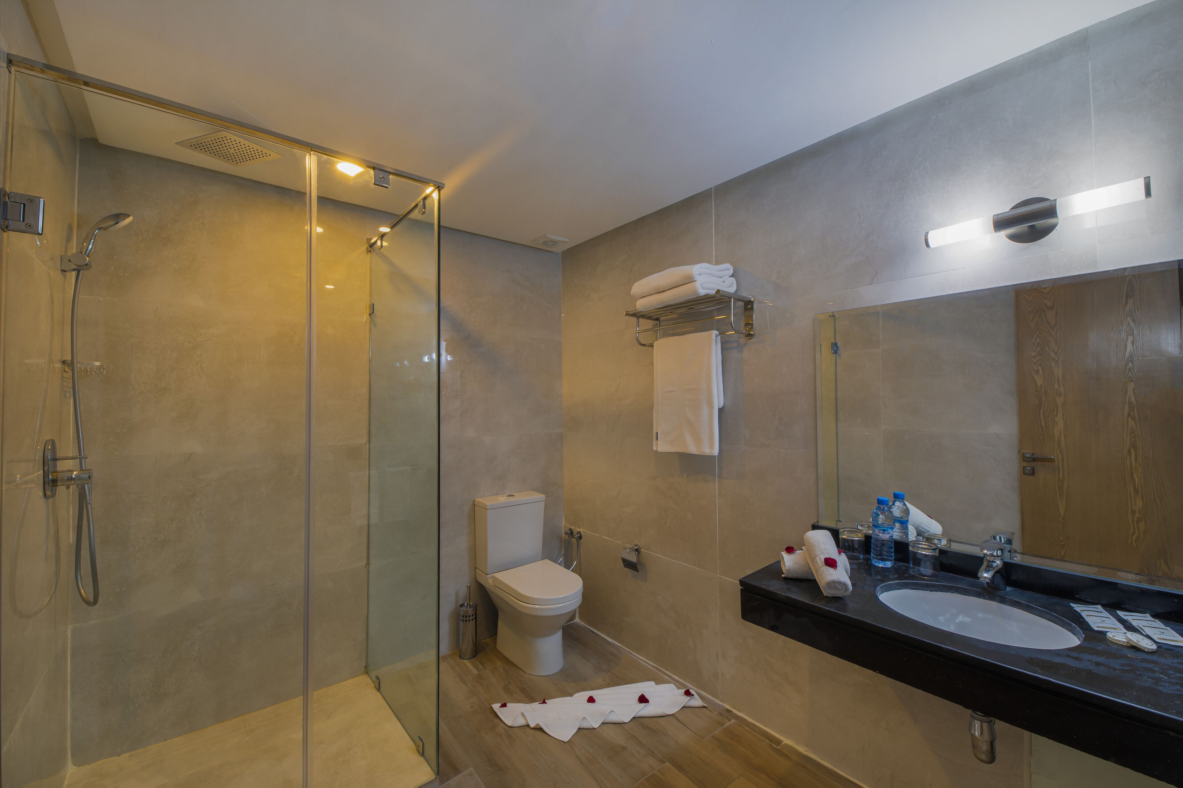 single room | bathroom | shower, rainfall showerhead, free toiletries, hair dryer