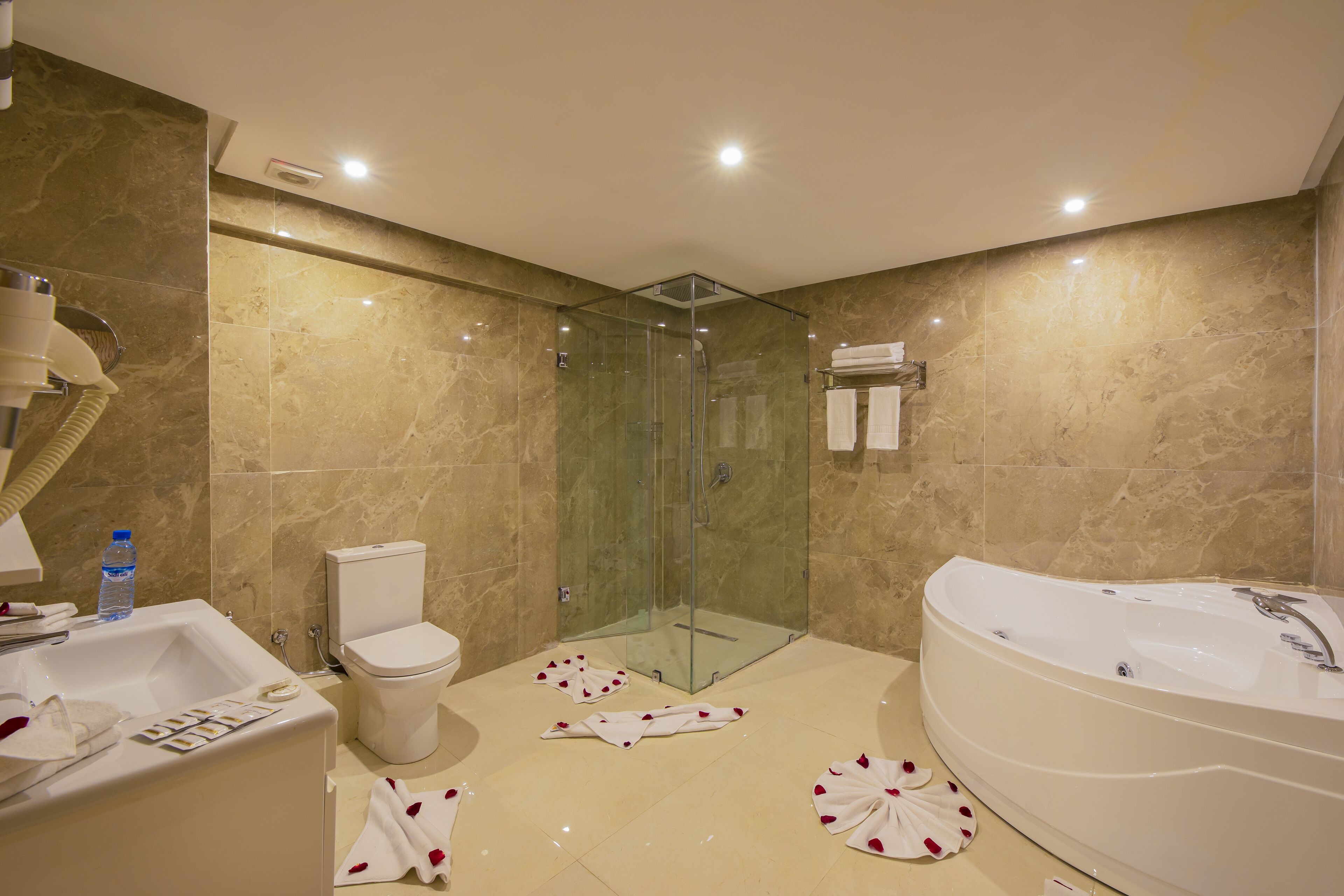 suite with jacuzzi | bathroom | shower, rainfall showerhead, free toiletries, hair dryer
