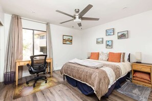2 bedrooms, desk, iron/ironing board, travel crib