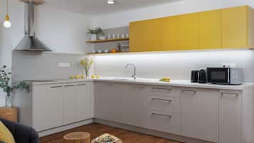 Family Apartment | Private kitchen | Fridge, stovetop, coffee/tea maker, electric kettle