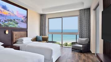 Suite presidencial, 2 habitaciones, vista al océano | Ropa de cama de alta calidad, edredón, camas con pillow-top y minibar