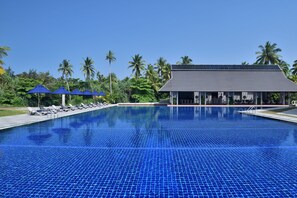 2 outdoor pools, open 6:00 AM to 8:00 PM, pool umbrellas, pool loungers