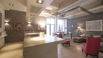 Deluxe Apartment | Private kitchen | Oven, stovetop, dishwasher, espresso maker