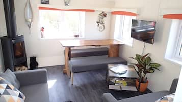 Télévision, cheminée, espaces bureaux