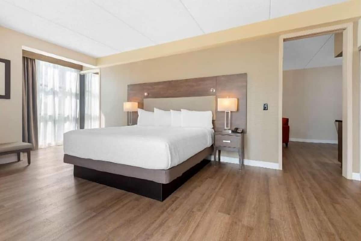 Individually decorated, desk, laptop workspace, blackout drapes