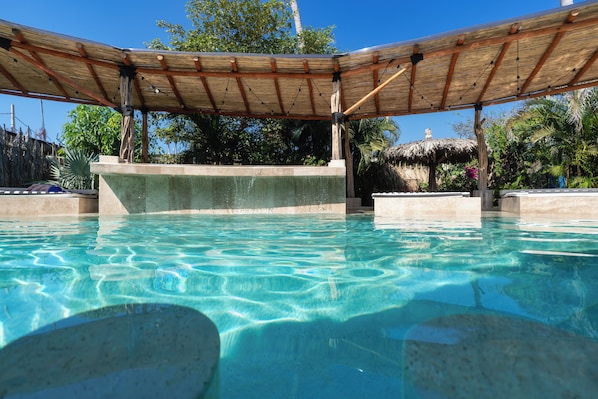 Outdoor pool, sun loungers