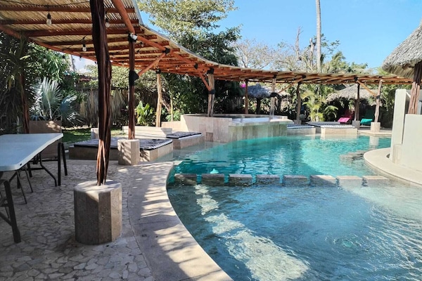Outdoor pool, sun loungers