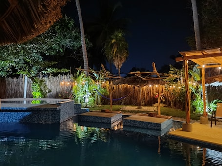 Outdoor pool, sun loungers