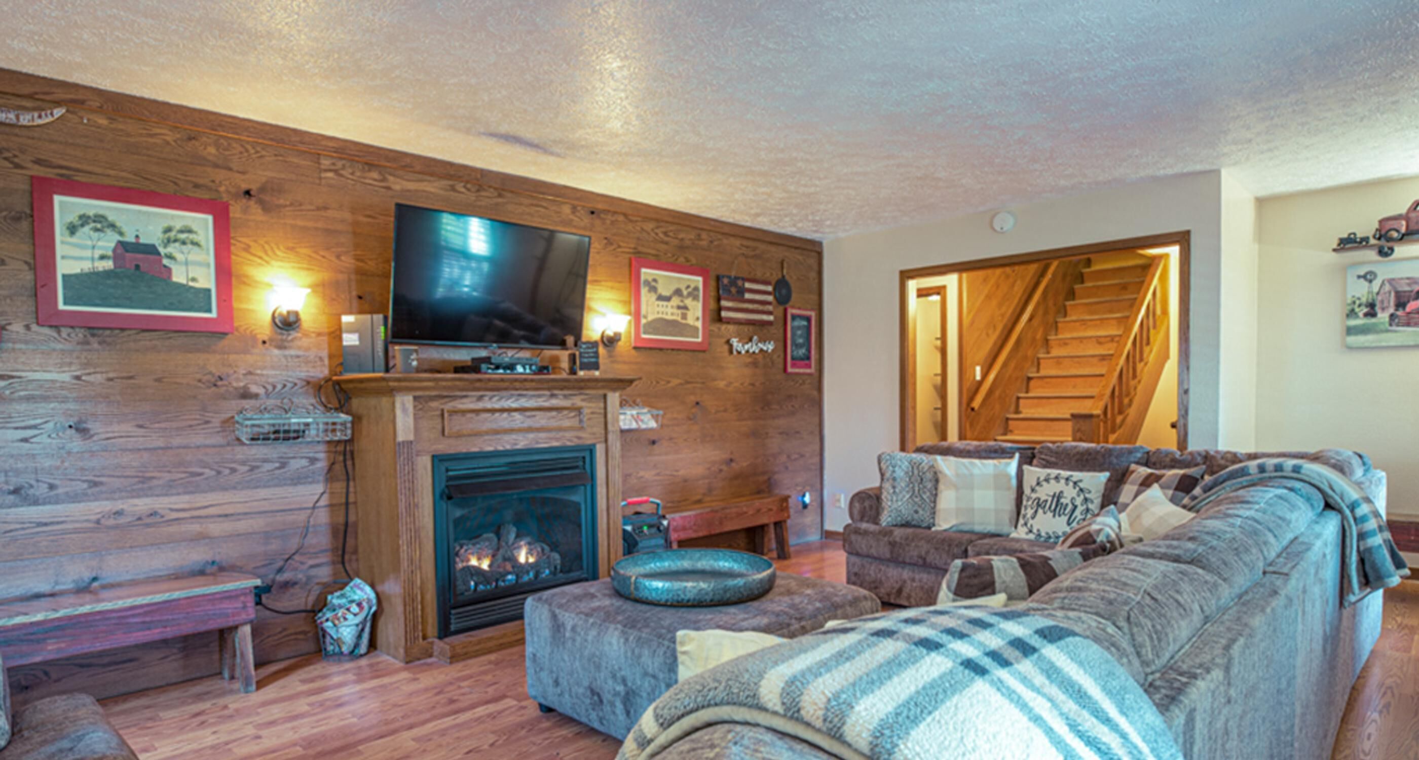 TV, fireplace, DVD player, ping pong