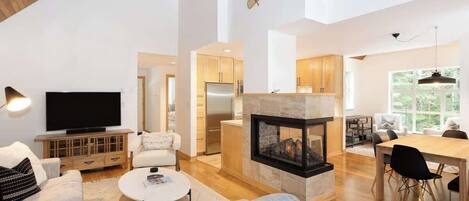 TV, fireplace, offices