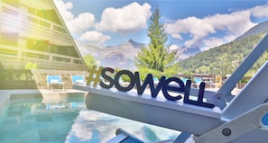 Seasonal outdoor pool, sun loungers