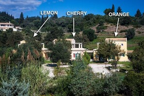 Surrounded by lush gardens and fruit trees, this serene setting offers a peaceful escape amidst traditional Mediterranean architecture.