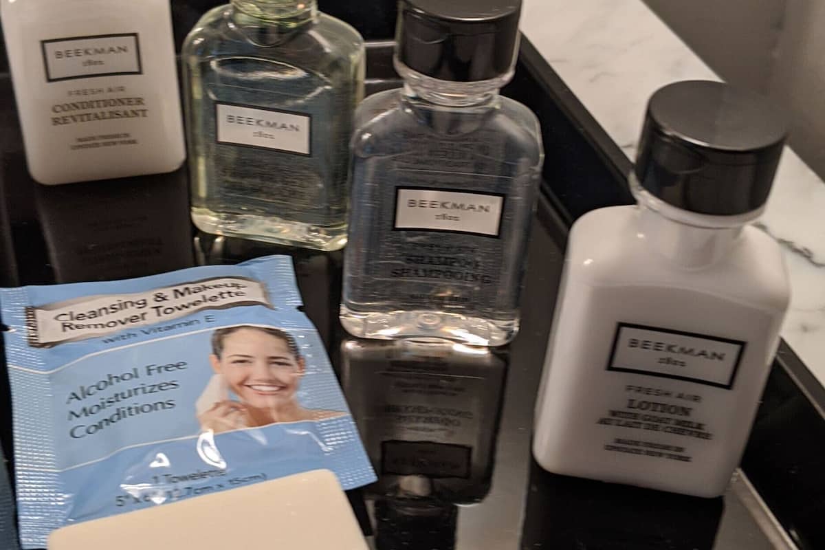 free toiletries, hair dryer, towels, soap