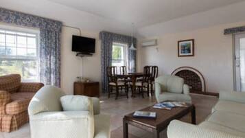 Televisión, reproductor de DVD, libros y videoteca