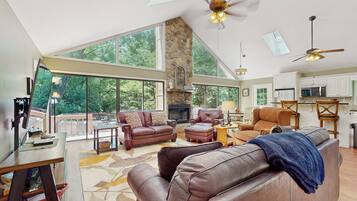 TV, DVD player, books, video library