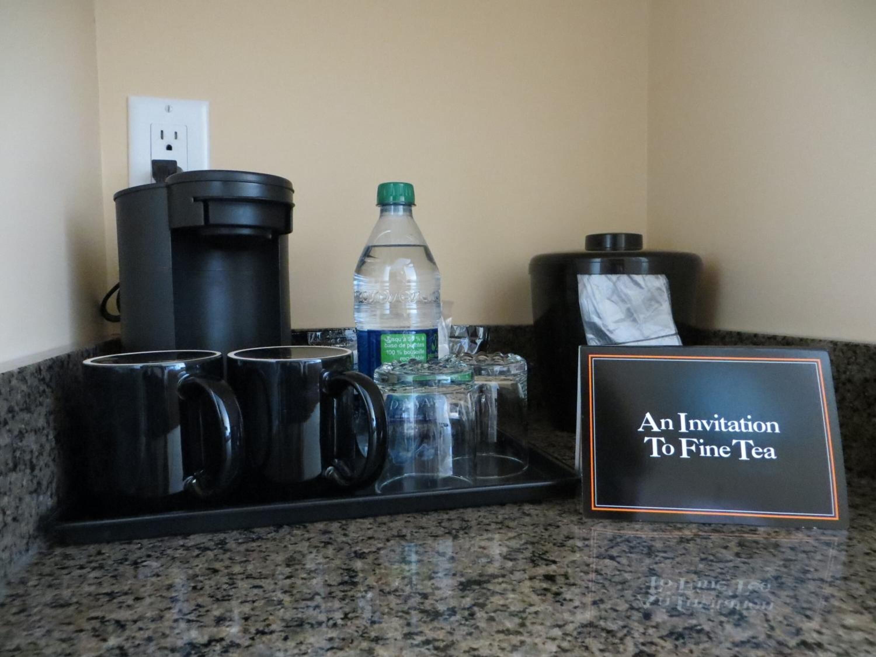 mini-fridge, microwave, coffee/tea maker