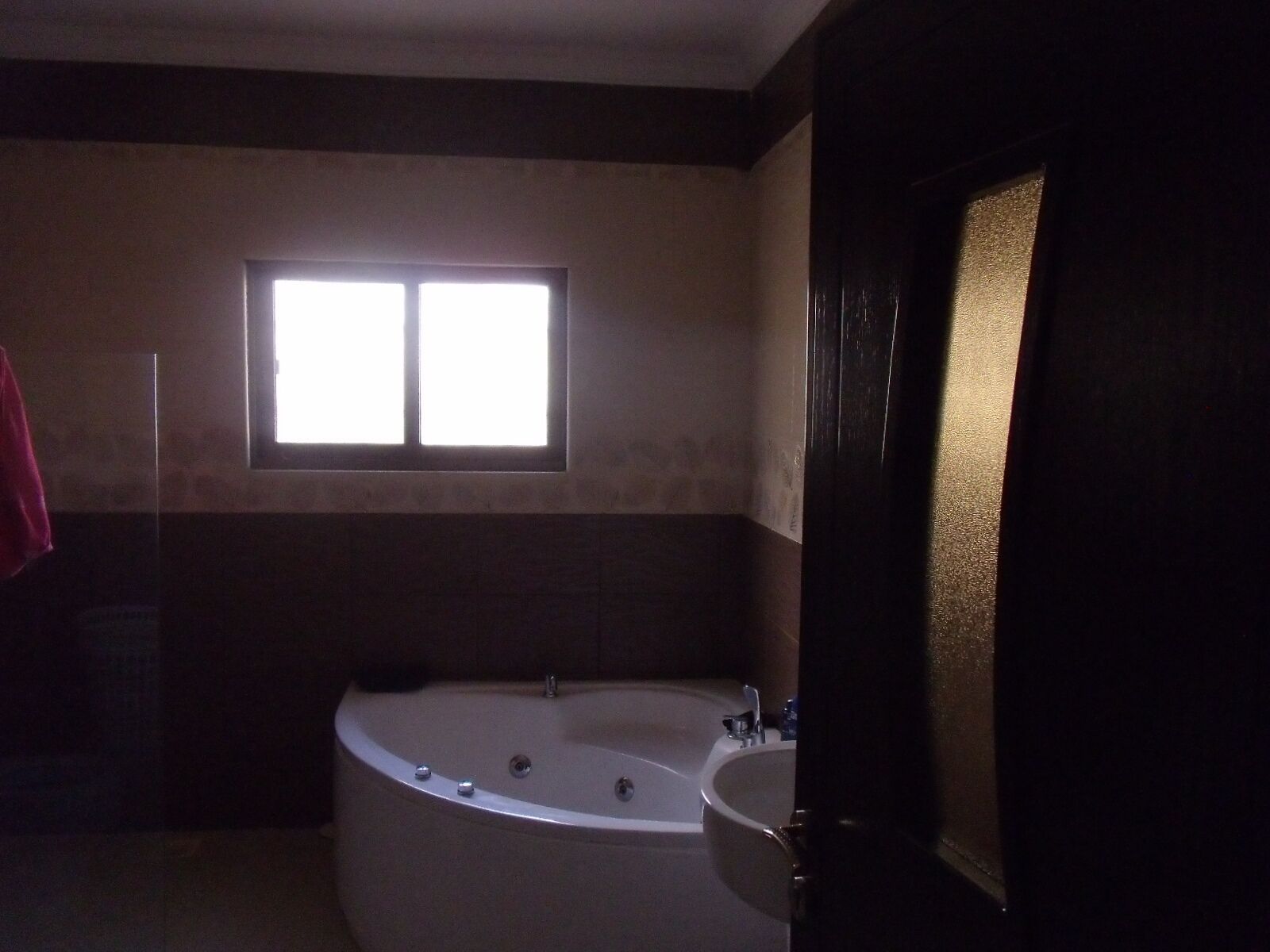 Shower, jetted bath, towels, soap