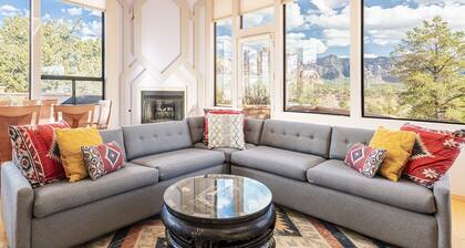 Experience luxury in Sedona Painted Sky—sleeps 8 with stunning panoramic views.