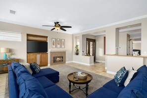 TV, fireplace, DVD player, stereo