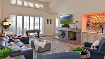 TV, fireplace, video games, Netflix