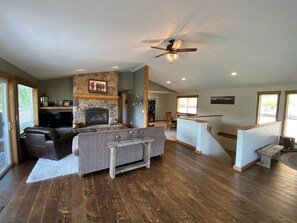 TV, fireplace, stereo, computer monitors