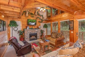 Smart TV, fireplace, DVD player