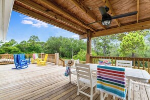 Outdoor dining - The perfect beach house!  Private pool, pet friendly & just a block from beach!  (St George Island)