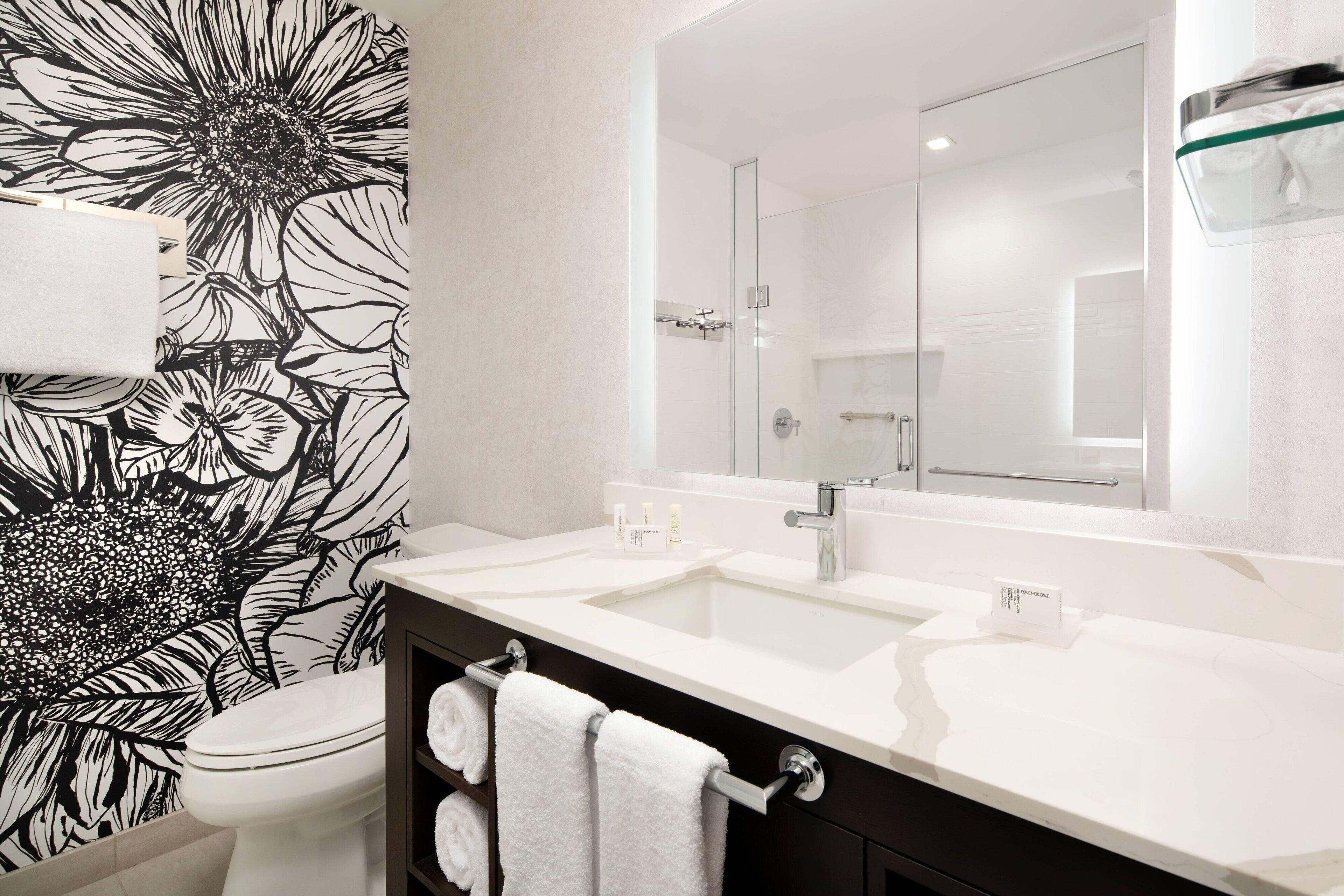 free toiletries, hair dryer, towels