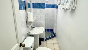 Dusj, hårføner, håndklær og såpe