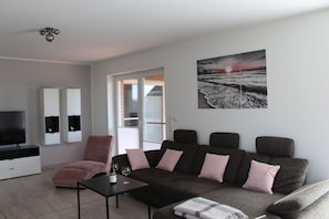 TV connectée, cheminée, livres
