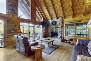 TV, fireplace, video games, DVD player