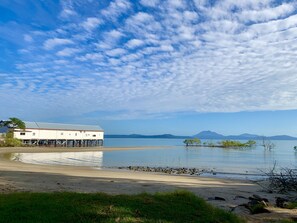 Beach nearby, white sand, sun-loungers, beach umbrellas