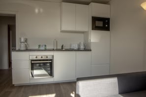 Kühlschrank, Mikrowelle, Herdplatte, Geschirrspüler