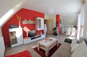 TV, fireplace - 3 room upper floor - Apartment Ferienhaus Müritzlust - Ferienwohnungen / (Röbel/Müritz)