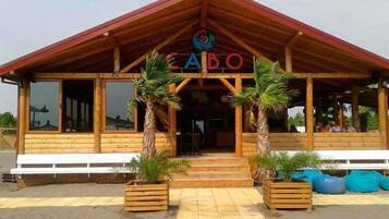 Private beach nearby, white sand, sun-loungers, beach umbrellas