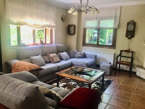 Smart TV, chimenea, libros