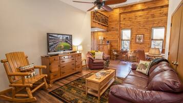 TV, fireplace, DVD player, foosball