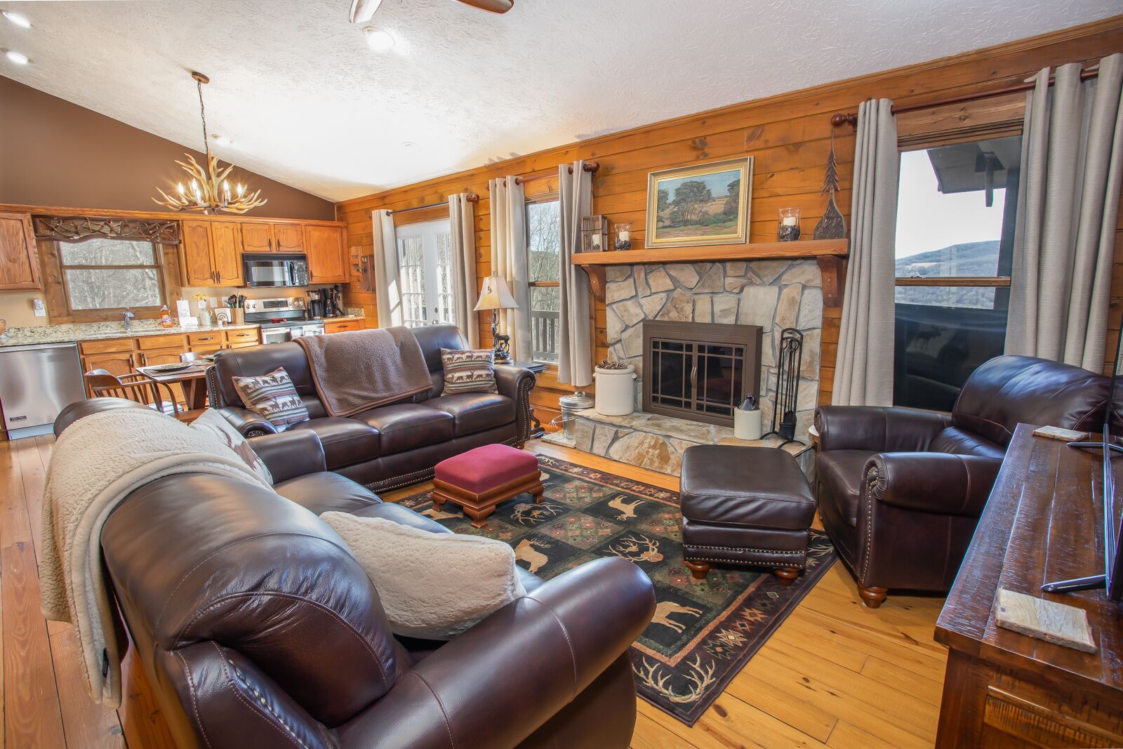 TV, fireplace, DVD player, foosball