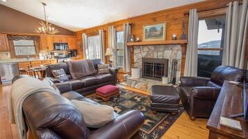 TV, fireplace, DVD player, foosball