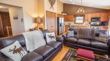 TV, fireplace, DVD player, foosball